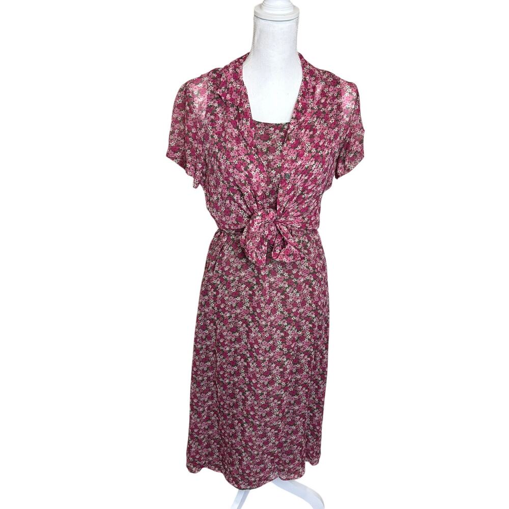 Vintage Floral Silk 2 Piece Dress Set Cottagecore Practical Magic 6P